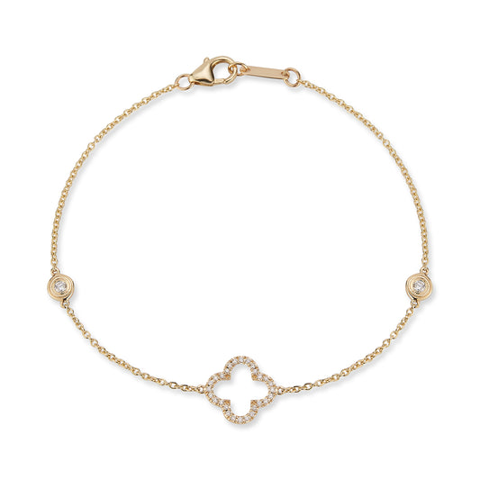 Open Diamond Clover with Diamond Bezel Bracelet