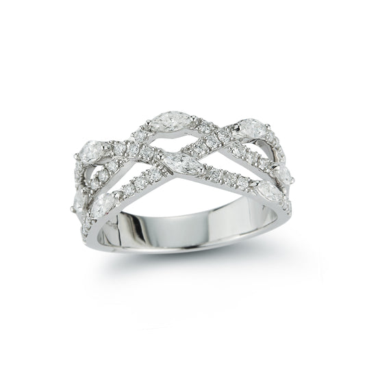 Woven Pave Ring with Scattered Marquise Diamonds