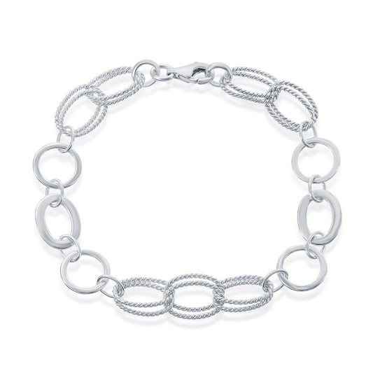 Sterling Silver Double Ovals and Circles Braided Link Bracelet