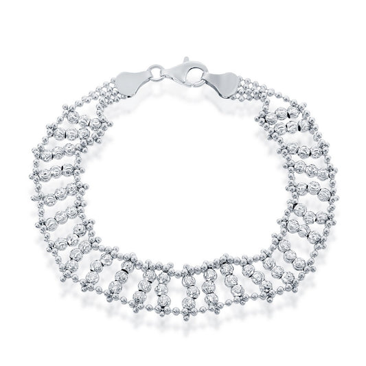 Sterling Silver Triple Row Diamond-Cut Moon Bead Bracelet