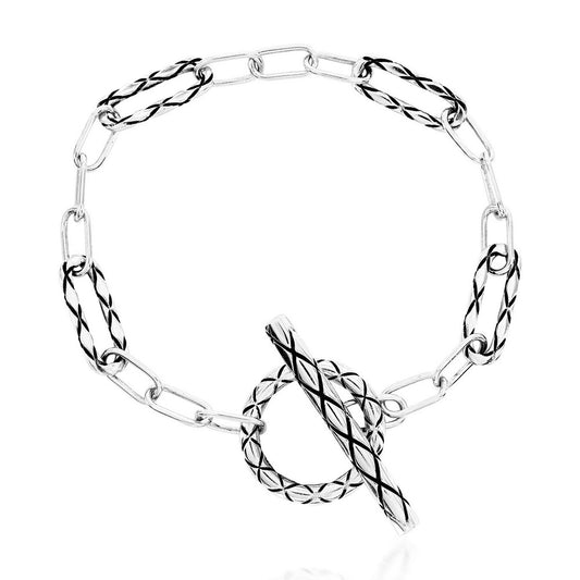 Sterling Silver, Designed Paperclip Toggle Bracelet