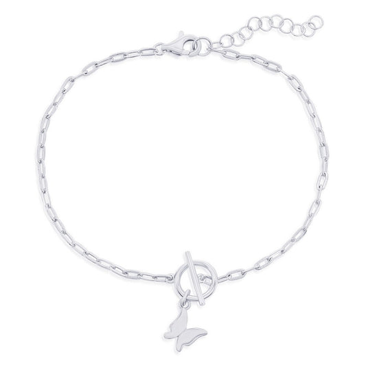 Sterling Silver Butterfly Charm Paperclip Toggle Bracelet