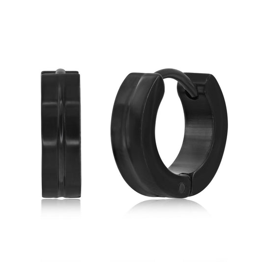 Stainless Steel 13mm Lined Huggie Hoop Earrings - Black Plated