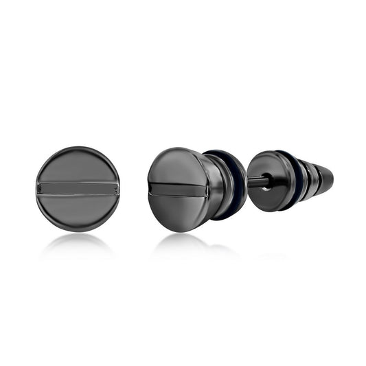 Stainless Steel 8mm Screw Design Stud Earrings - Black Plated