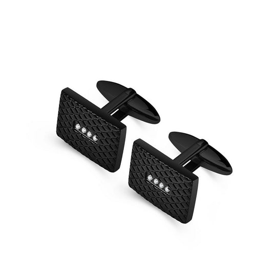 Stainless Steel CZ Rectangle Cuff Links - Black Plated