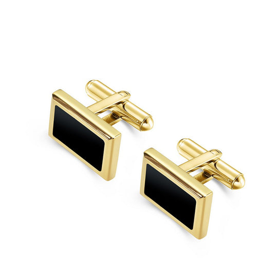 Stainless Steel Rectangle Cuff Links - Black & Gold Plated