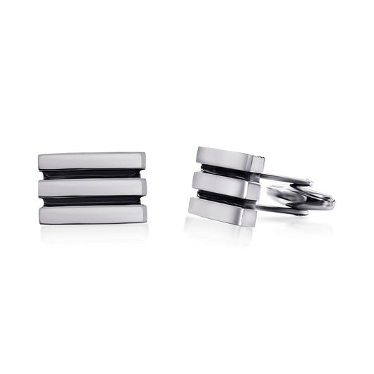 Stainless Steel, Black Lined Cuff Links