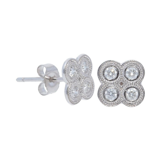 4 Milgrain Bezel Diamond Stud Earrings