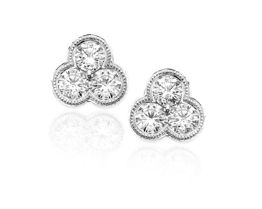 3 Milgrain Bezel Diamond Cluster Stud Earrings