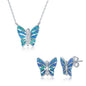 Sterling Silver Blue Inlay Opal Necklace and Earrings Set - Butterfly