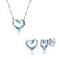 Sterling Silver Blue Inlay Opal Necklace and Earrings Set - Heart