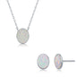 Sterling Silver White Inlay Opal Necklace and Earrings Set - Oval Disc