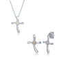 Sterling Silver White Inlay Opal Necklace and Earrings Set - Cross