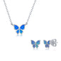 Sterling Silver Blue Inlay Opal Necklace and Earrings Set - Small Butterfly