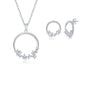 Sterling Silver Multi-Shaped CZ Open Circle Pendant & Earrings Set W/Chain