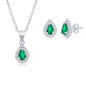 Sterling Silver 5x3mm Emearld Pear-Shaped Necklace & Earrings Set