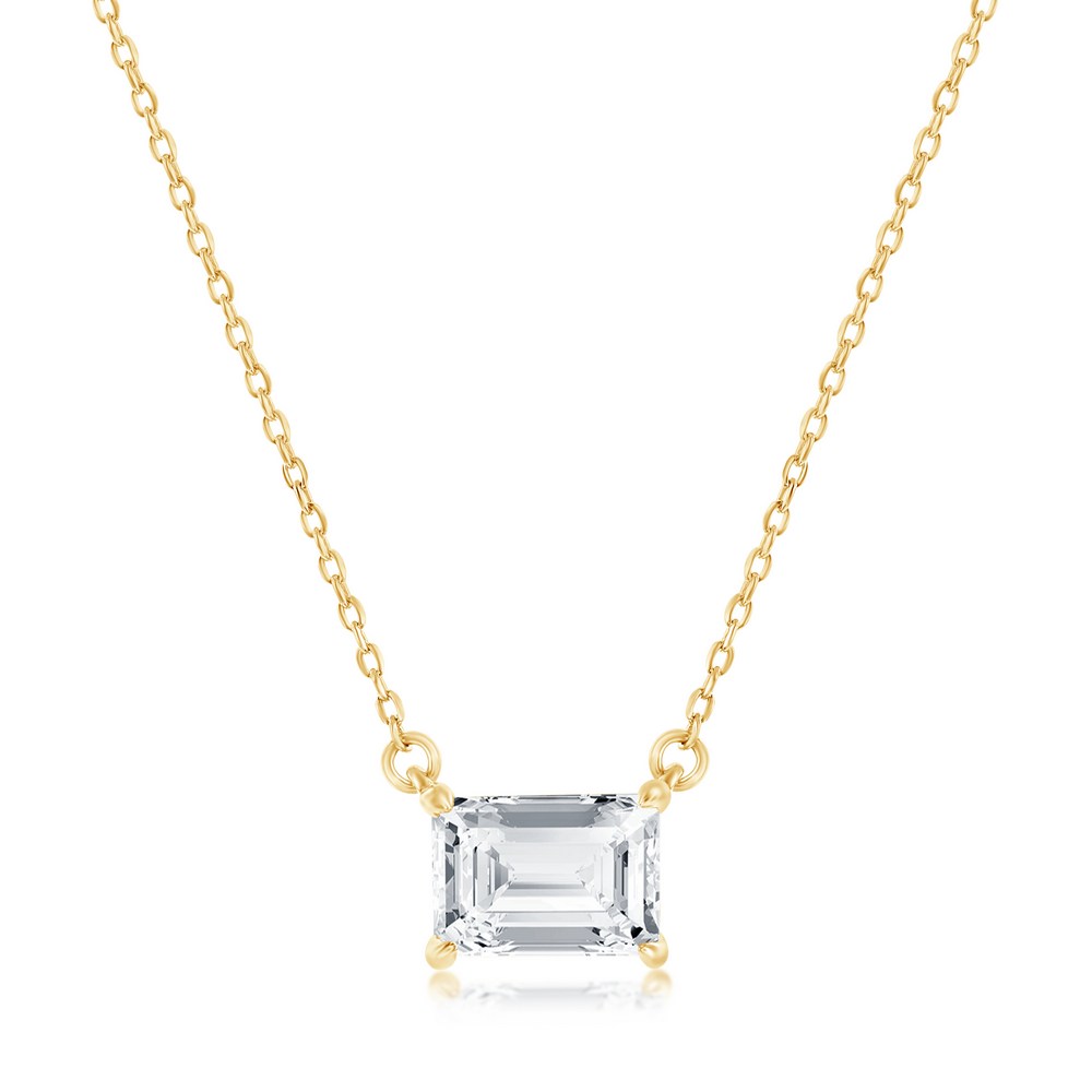 Sterling Silver, Solitaire 5x7mm Rectangle CZ, Necklace & Earrings Set - Gold Plated