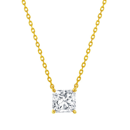 Sterling Silver, Solitaire 6mm Princess-Cut CZ, Necklace & Earrings Set - Gold Plated