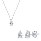 Sterling Silver, Solitaire Pear-Shaped CZ, 5x6mm Necklace & 4x5mm Earrings Set