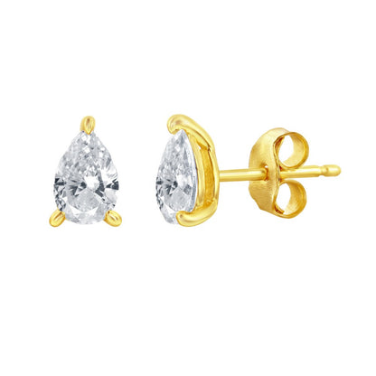 Sterling Silver, Solitaire Pear-Shaped CZ, 5x6mm Necklace & 4x5mm Earrings Set - Gold Plated