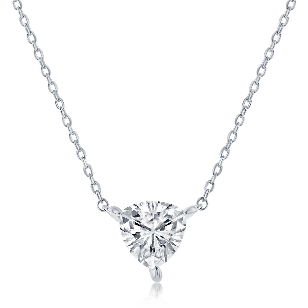 Sterling Silver, Solitaire Trillion CZ, 6mm Necklace & 5mm Earrings Set