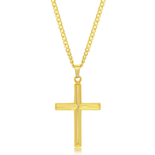 Stainless Steel Polished 3D Cross Necklace - Gold  Plated