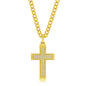 Stainless Steel Polsihed CZ Cross Necklace - Gold Plated
