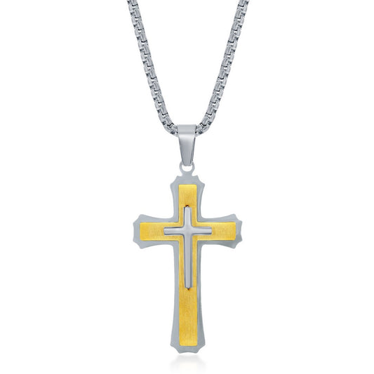 Stainless Steel Gold & Silver 3D Cross Necklace