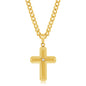 Stainless Steel Brushed & Polished w/ Single CZ Cross Necklace - Gold Plated