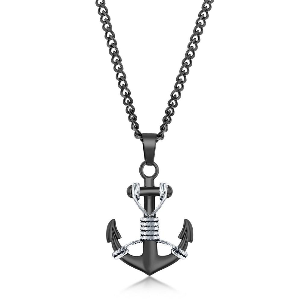 Stainless Steel Black & Silver Anchor Necklace