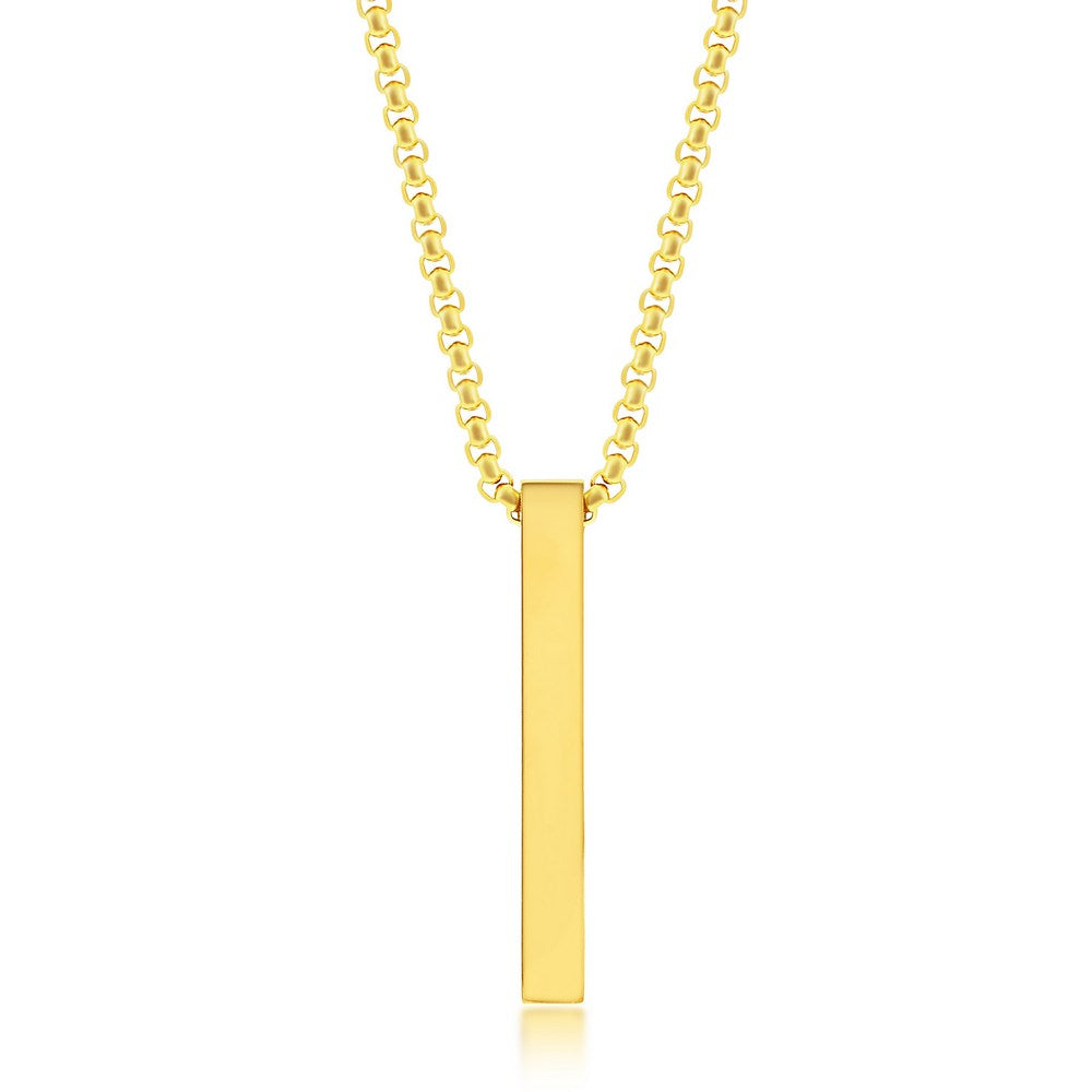 Stainless Steel Vertical Bar Necklace - Gold Plated