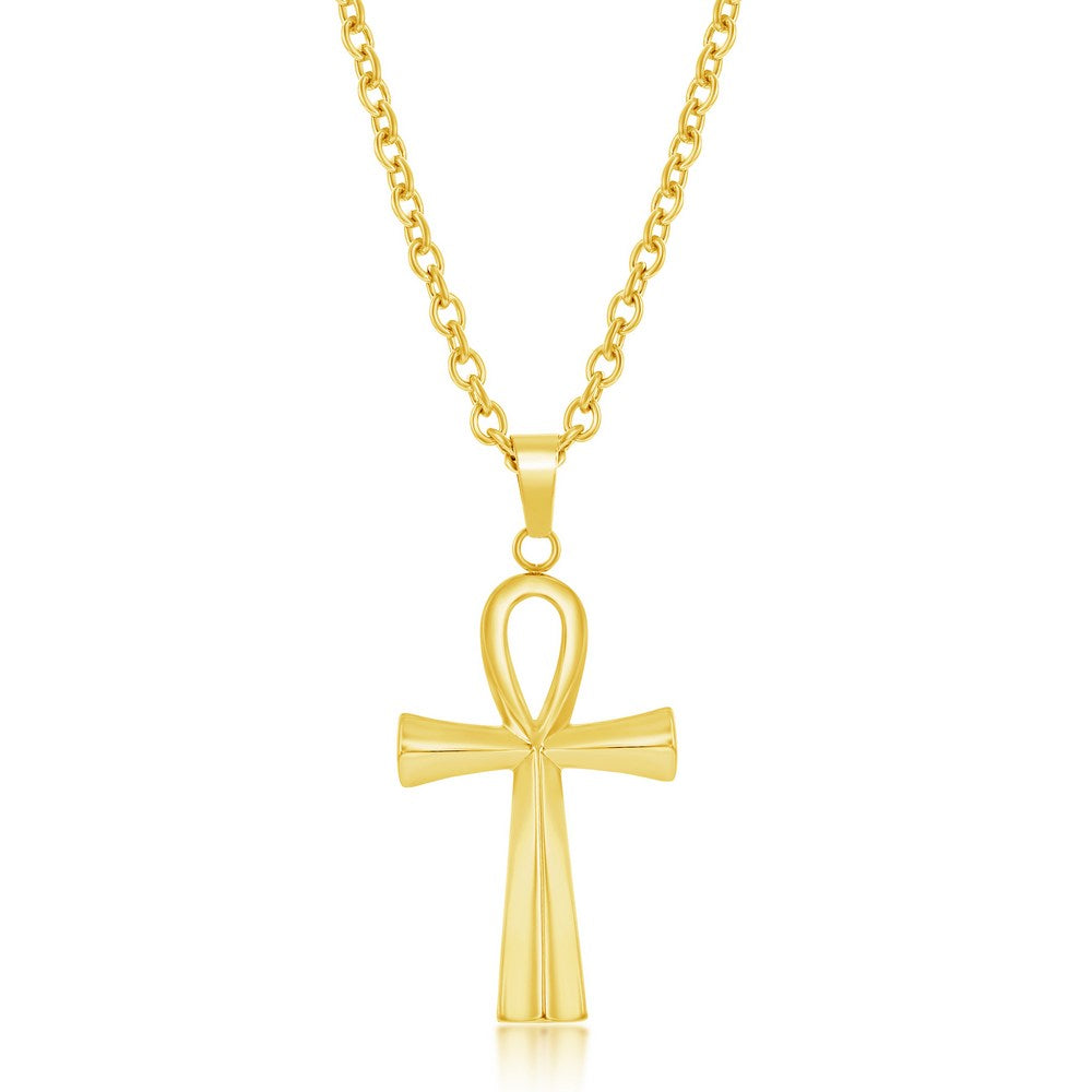 Stainless Steel Ankh Cross Necklace - Gold Plated