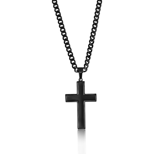Stainless Steel Polished Cross Necklace - Black Plated