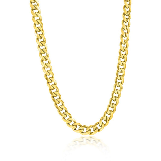 Stainless Steel 7mm Cuban Chain Necklace - Gold Plated