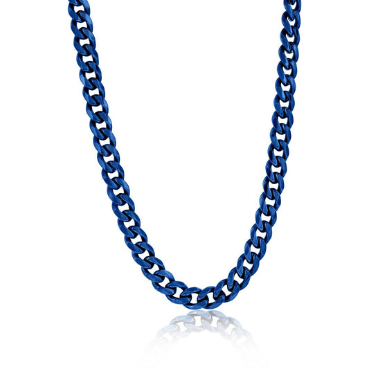 Stainless Steel 7mm Cuban Chain Necklace - Blue Plated