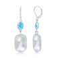 Sterling Silver Oval Blue Topaz and Rectangle Mother of Pearl Earrings