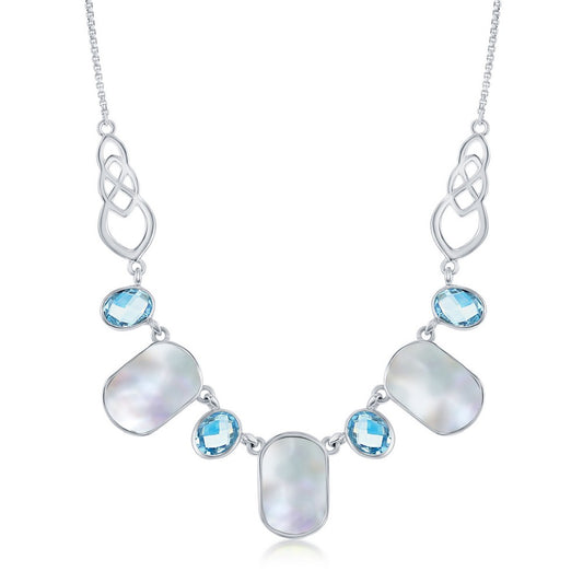 Sterling Silver Alternating Oval Blue Topaz and MOP Necklace