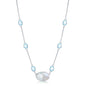 Sterling Silver oval Mother of Pearl & Round Blue Topaz by the Yard Necklace