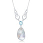 Sterling Silver Mother of Pearl with Oval Blue Topaz Designed 'Y' Necklace