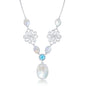 Sterling Silver Oval MOP & Blue Topaz, Designed Necklace