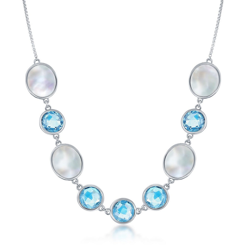 Sterling Silver Round MOP & Blue Topaz Necklace