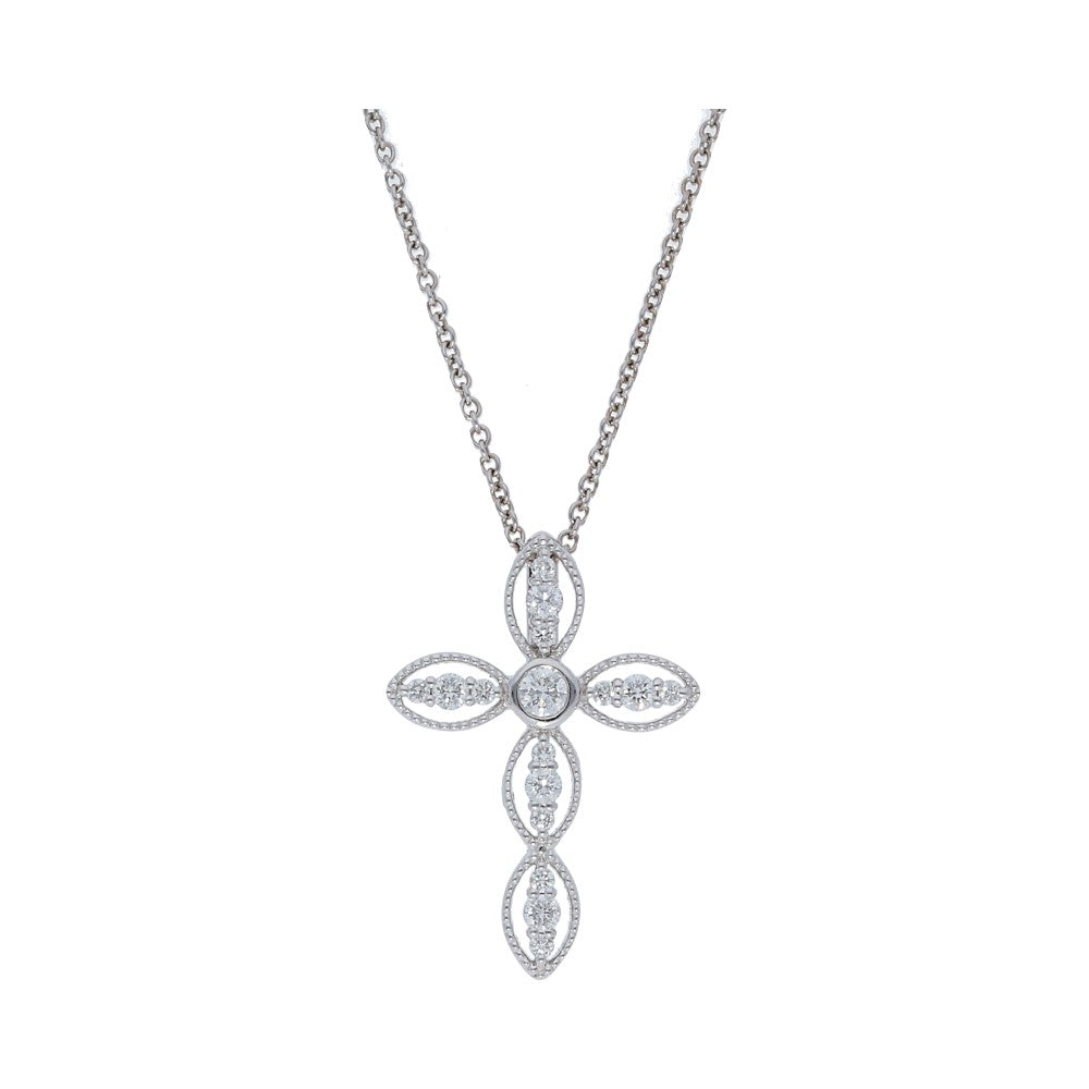 Diamond and Milgrain Cross Necklace