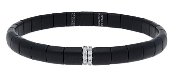 Matte Black Ceramic Bracelet with 2 Vertical Diamond Bars