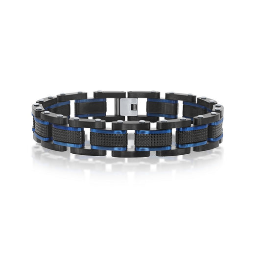 Stainless Steel Textured Link Bracelet - Black & Blue