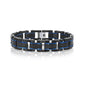 Stainless Steel Textured Link Bracelet - Black & Blue