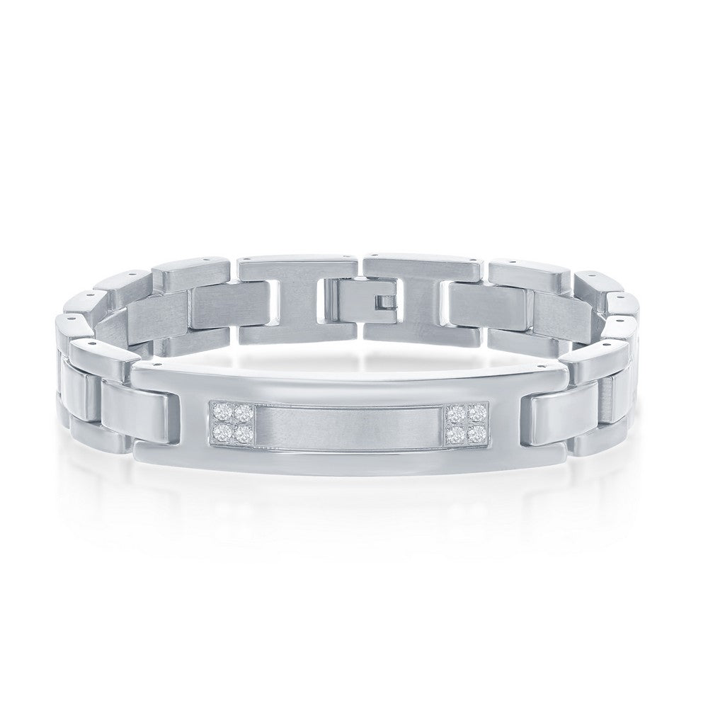 Stainless Steel CZ ID Link Bracelet