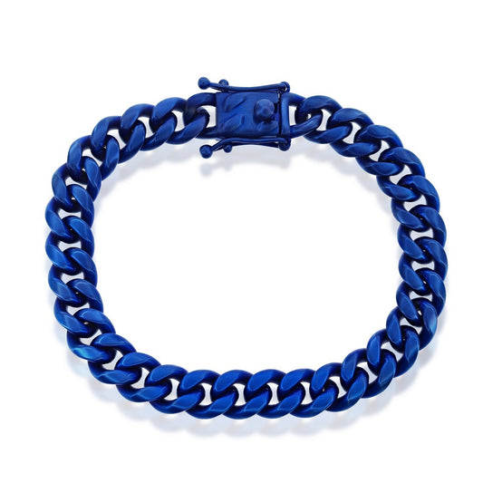 Stainless Steel 10mm Miami Cuban Link Bracelet - Matte Blue