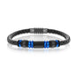 Blue Stainless Steel w/ Black Carbon Fiber Genuine Leather Bracelet