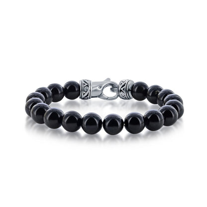 Stainless Steel Genuine Onyx 10mm Bead Bracelet