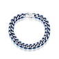 Stainless Steel 10.5mm Cuban Chain Bracelet - Brushed & Blue IP Plated